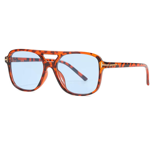 Women Pilot Sunglasses Oversized Blue Lens Double Bridge UV400 - Free Shipping