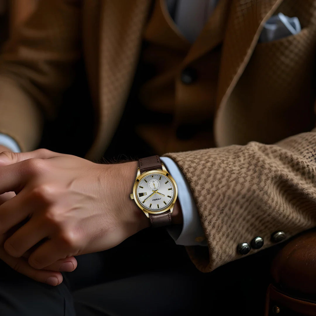 Men’s Quartz Watch 41mm Leather Strap 3ATM Waterproof Luminous Business