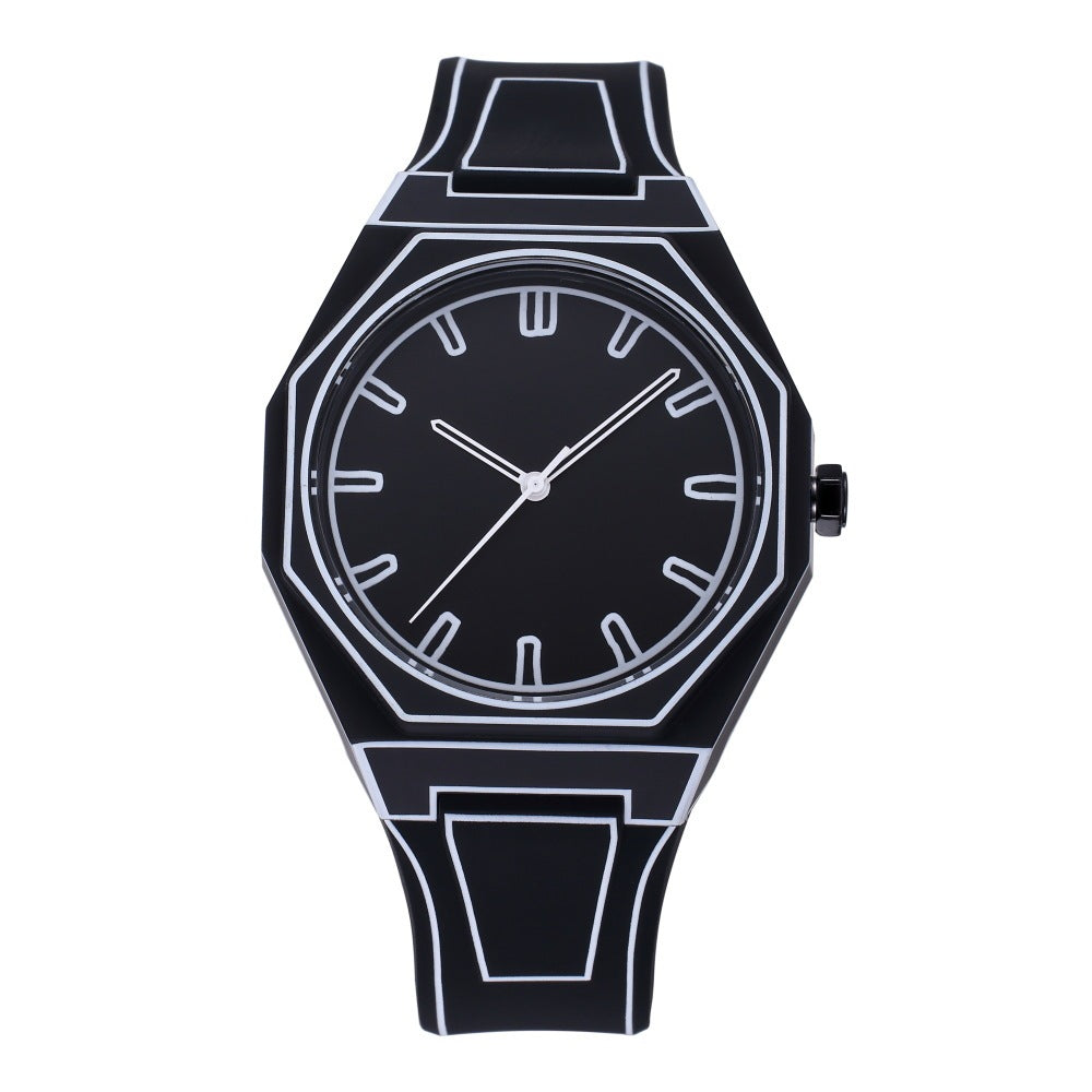 Deep Waterproof Comic Style Watch Black White Silicone Strap