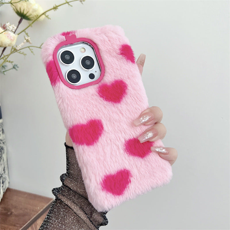 Japan And South Korea Plush Loving Heart Apple Phone Case