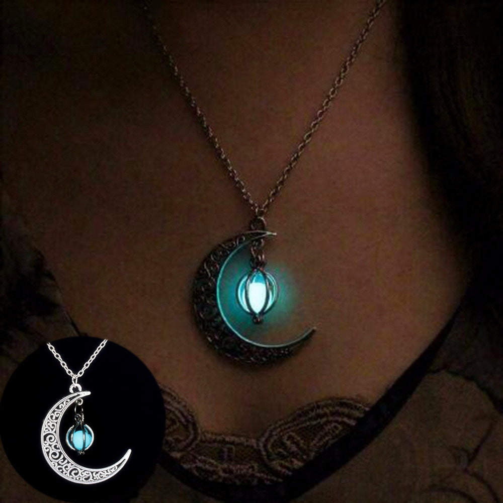 Women’s Luminous Moon Stone Necklace Natural Healing Pendant Glow Jewelry Gift