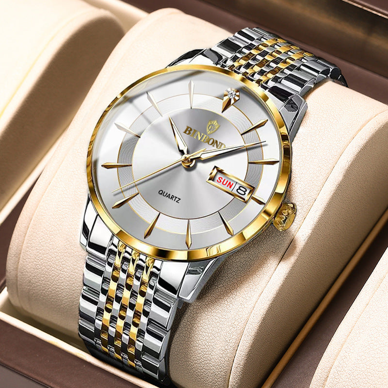 Men’s Thin Waterproof Luminous Quartz Watch – Steel Band, Color Variants