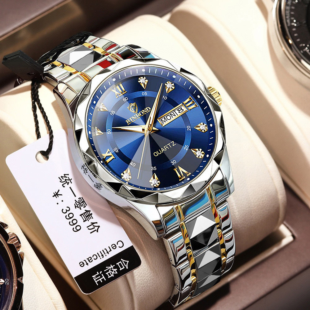 Men’s Luminous Dual-Calendar Quartz Watch Waterproof – Multiple Color Styles