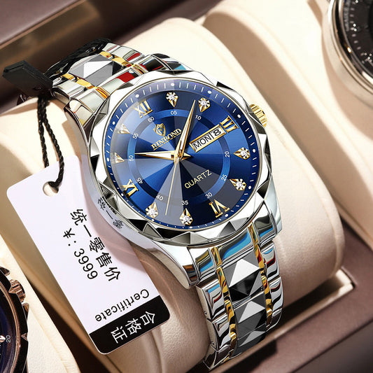 Men’s Luminous Dual-Calendar Quartz Watch Waterproof – Multiple Color Styles