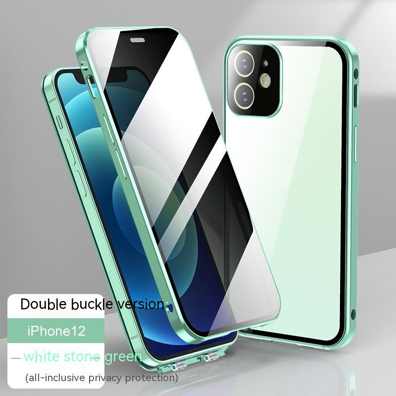 Apple Phone Glass Privacy Back Cover Case Dual Buckle