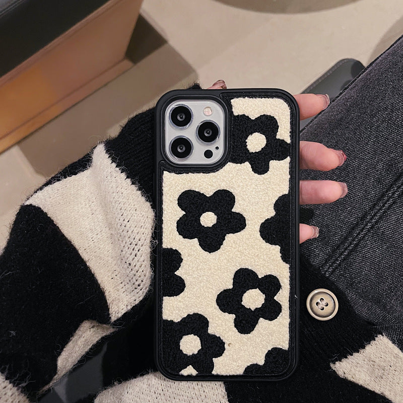 Plush Flower Phone Case Cute Warm Fall Winter Cover for iPhone 11–16 Pro Max