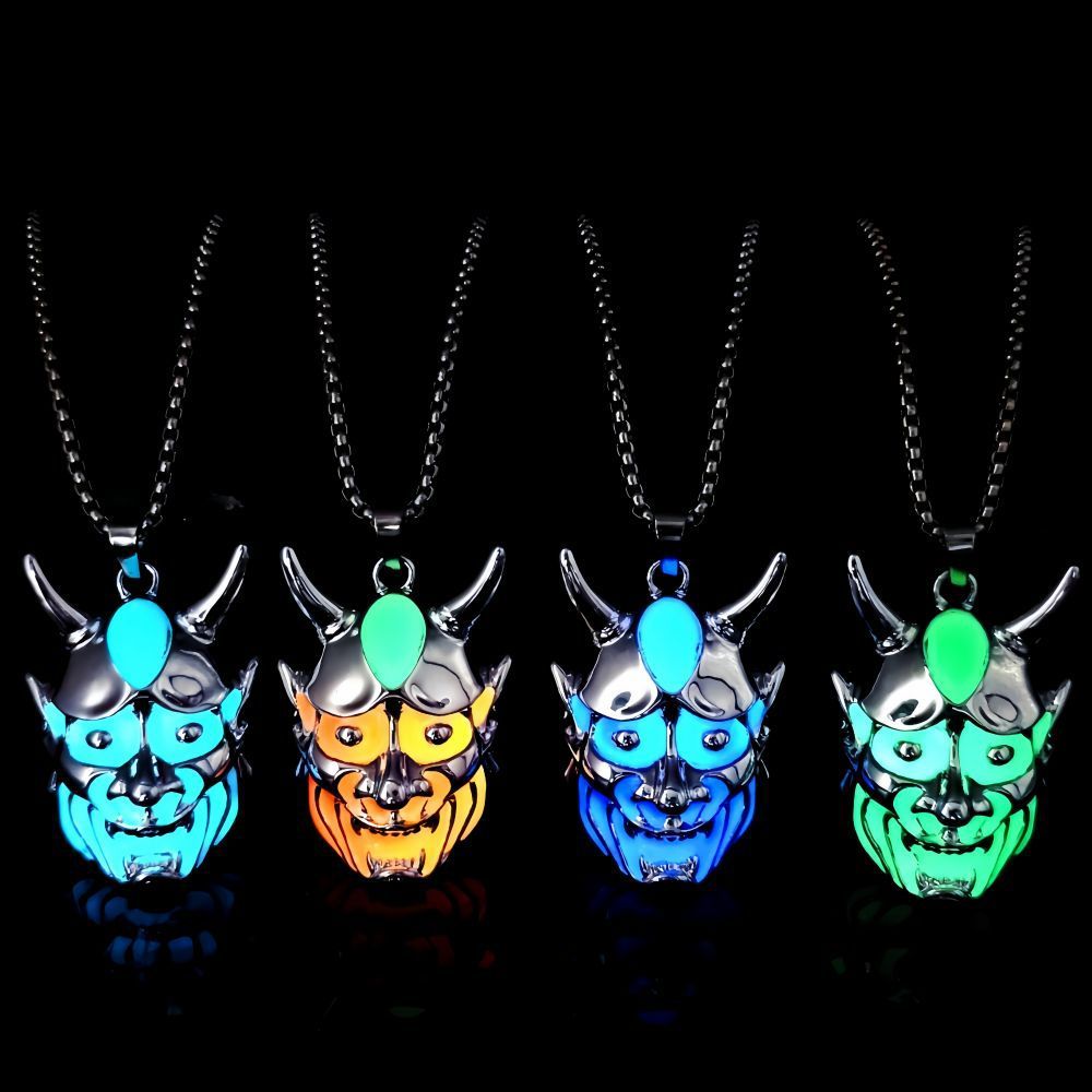 Men’s Ghost Mask Necklace Titanium Steel Luminous Pendant Halloween Jewelry