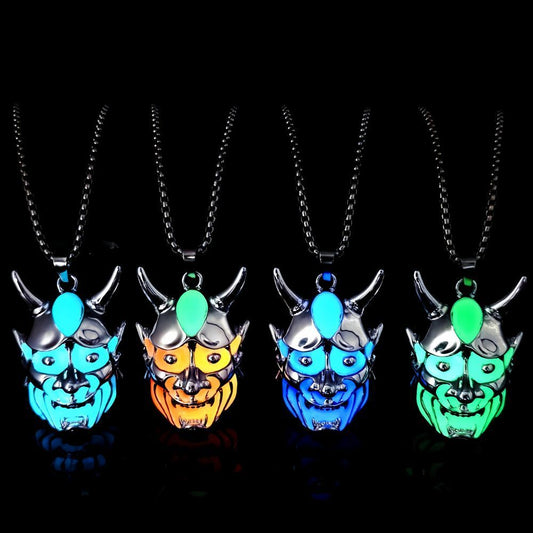 Men’s Ghost Mask Necklace Titanium Steel Luminous Pendant Halloween Jewelry