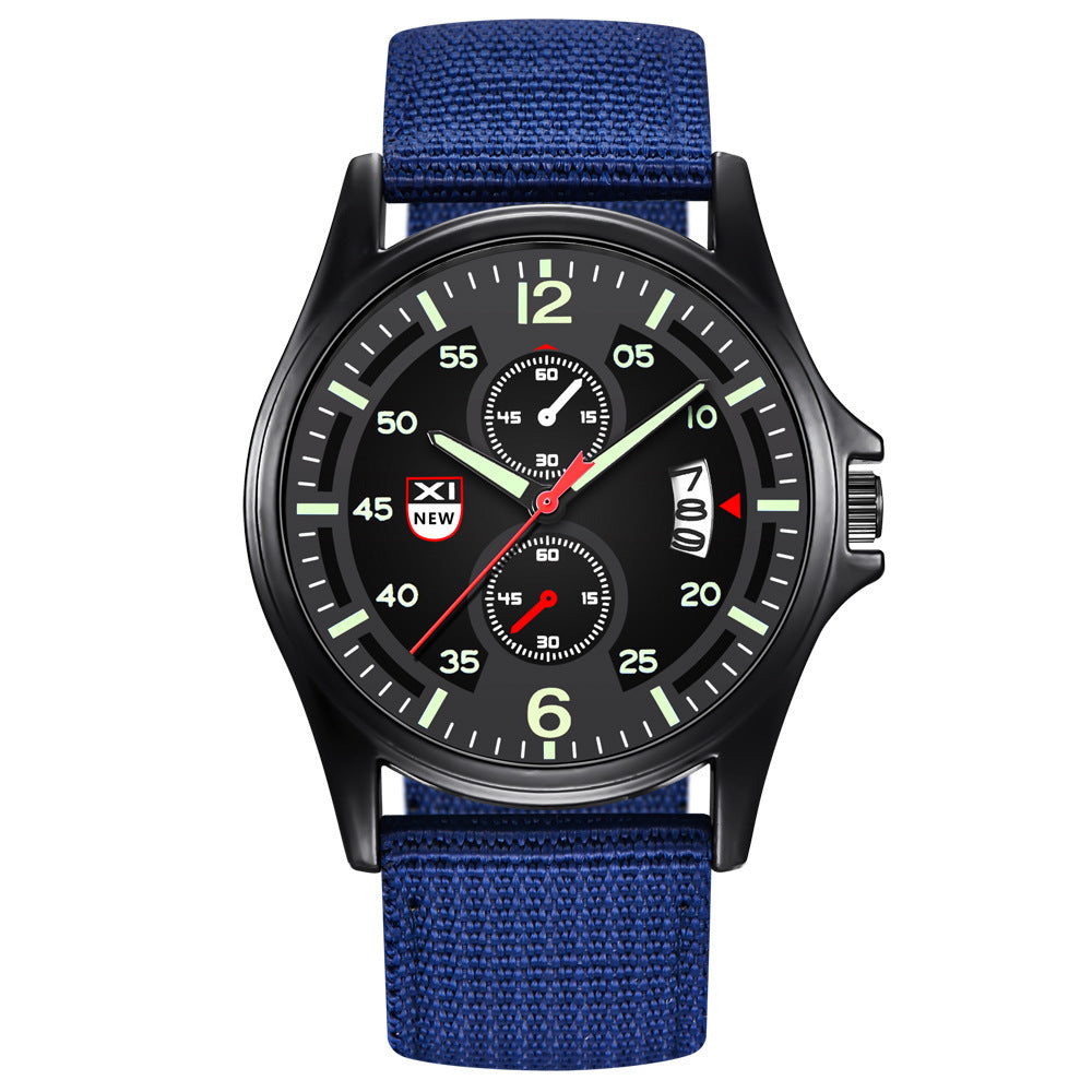 Men’s Army Style Sports Quartz Watch – Nylon Strap Calendar Display Multi-Colors