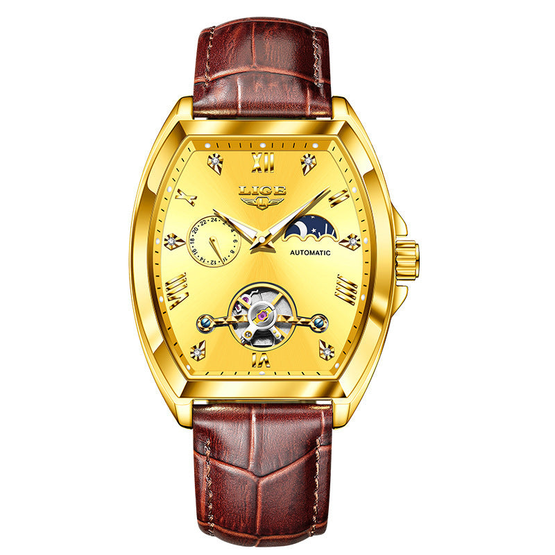 Men’s Luxury LIGE Tourbillon Mechanical Watch Waterproof Luminous Business Gold