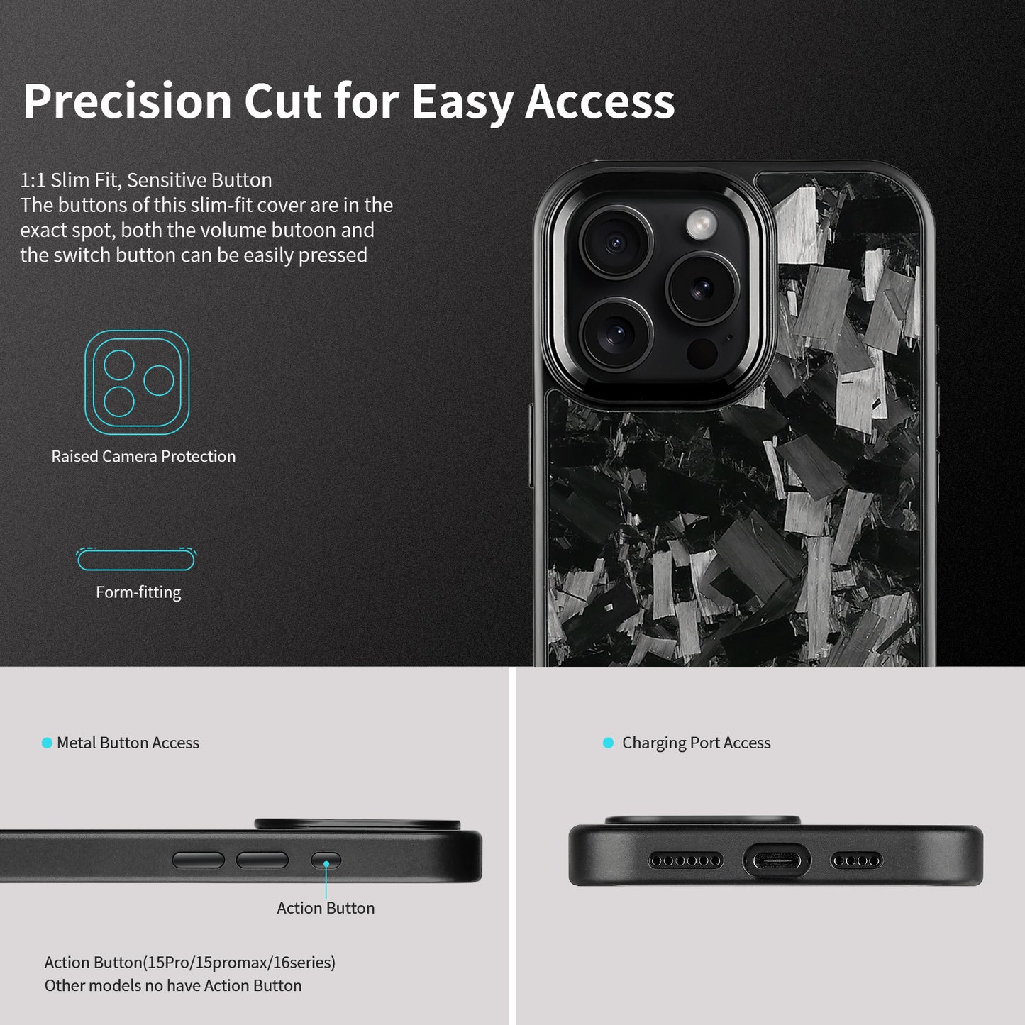 Carbon Fiber Metal Frame Phone Case Forged Pattern Shield