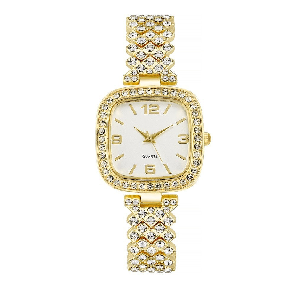Women's Diamond Watch And Bracelet Two Piece Set Casual