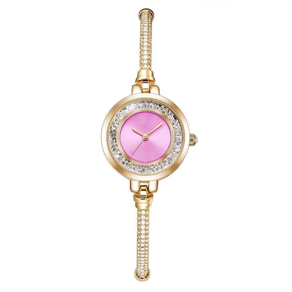 Womens Thin Strap Bracelet Watch Rhinestone Quicksand Dial
