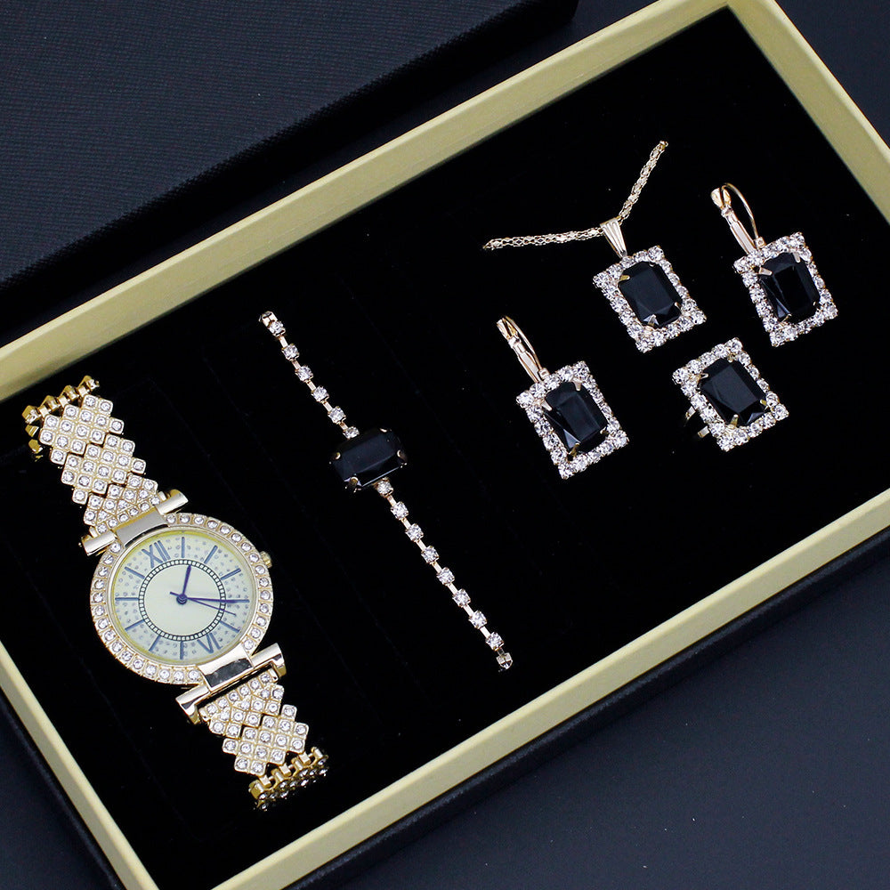 Diamond Embedded Roman Numerals Women’s Jewelry Watch Set – Elegant Gift Piece