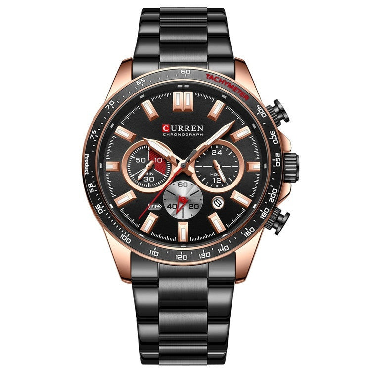 Men’s Chronograph Stainless Steel Quartz Watch Waterproof Calendar Luminous