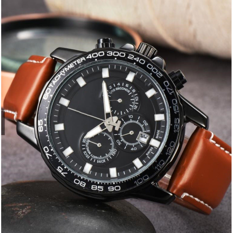Men’s Day-Date Leather Strap Quartz Watch – Multiple Colors Styles