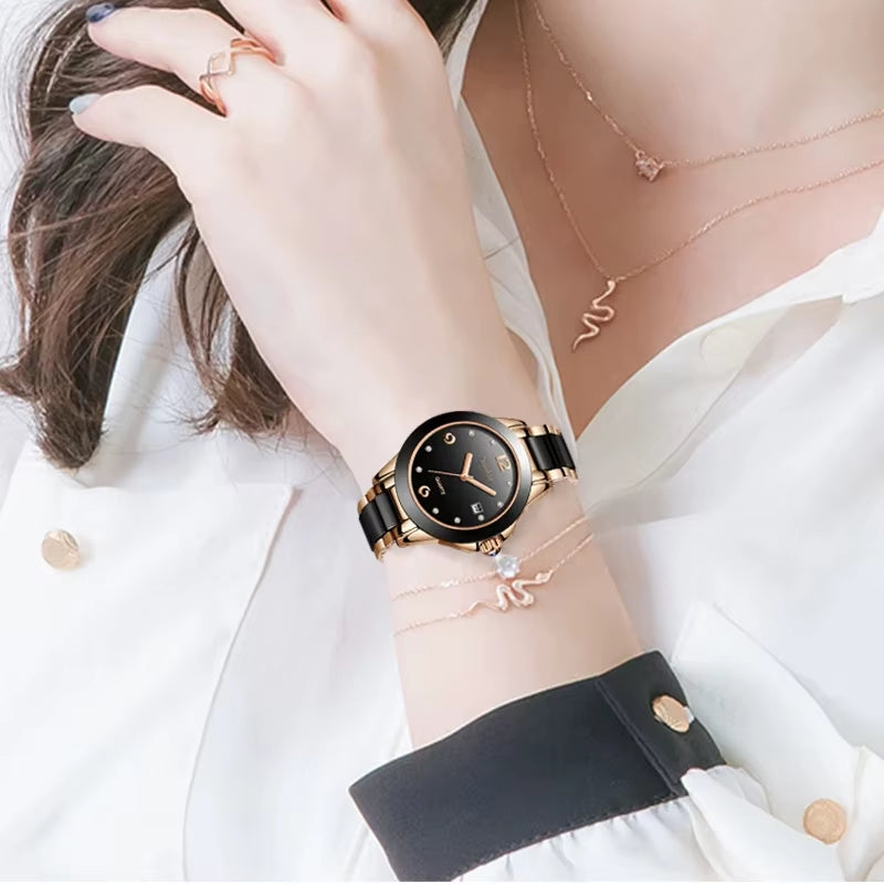 Women's Fashion Ceramic Bracelet Watch - Waterproof Dress Timepiece with Date Display - Elegant Gift for Her