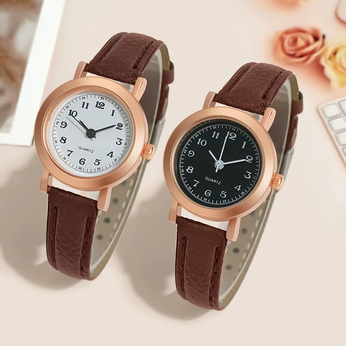 Elegant Women's Quartz Wristwatch with Leather Band and Small Dial for Business and Casual Wear