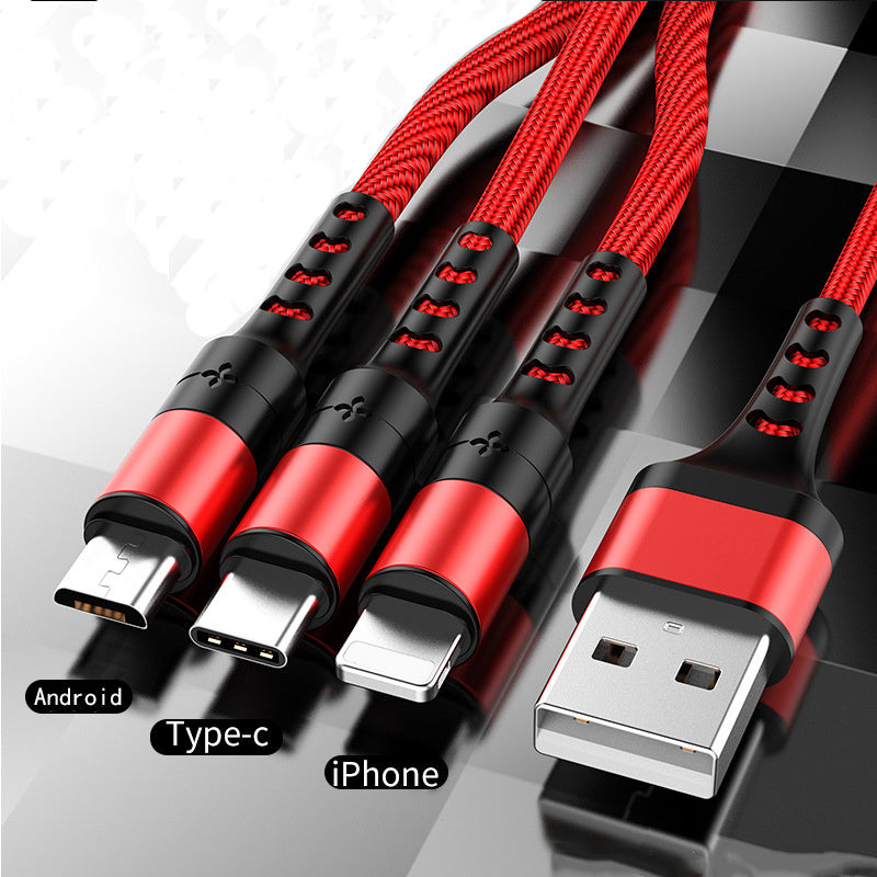 Braided 3in1 Data Cable For Android Fast Charging 120cm