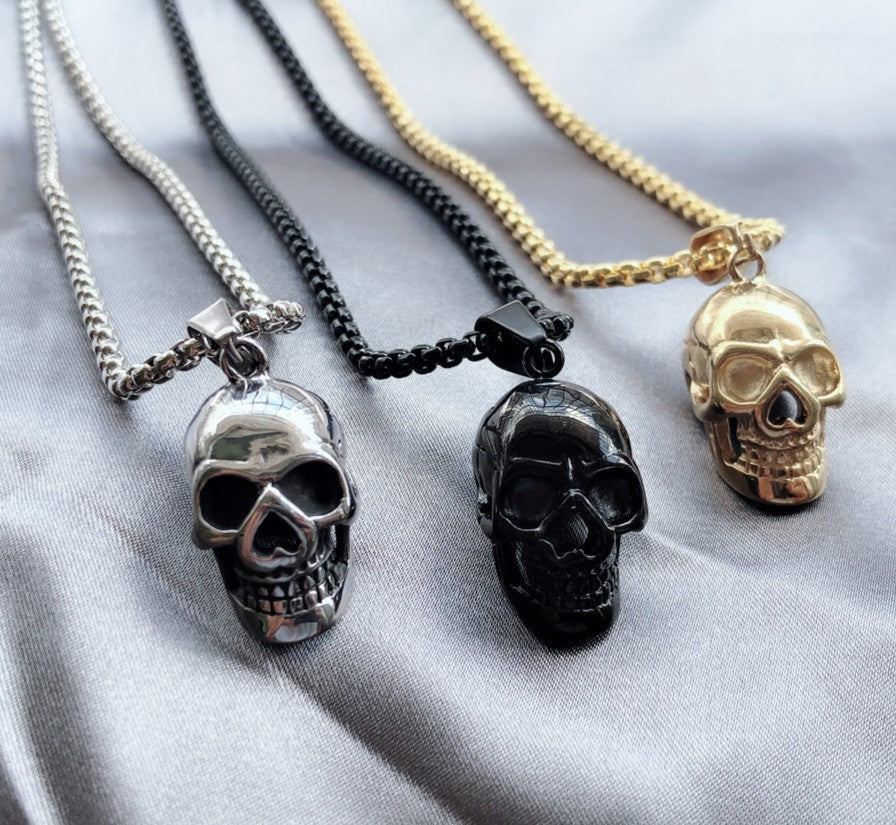 Halloween Skull Necklace Men Punk Style Titanium Steel Pendant Fashion Accessory