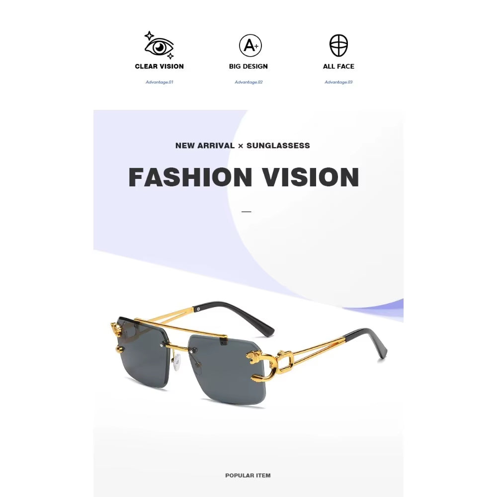 Fashion Rimless Square Double Bridge Sun Glasses Vintage Women Men Sunglasses UV400