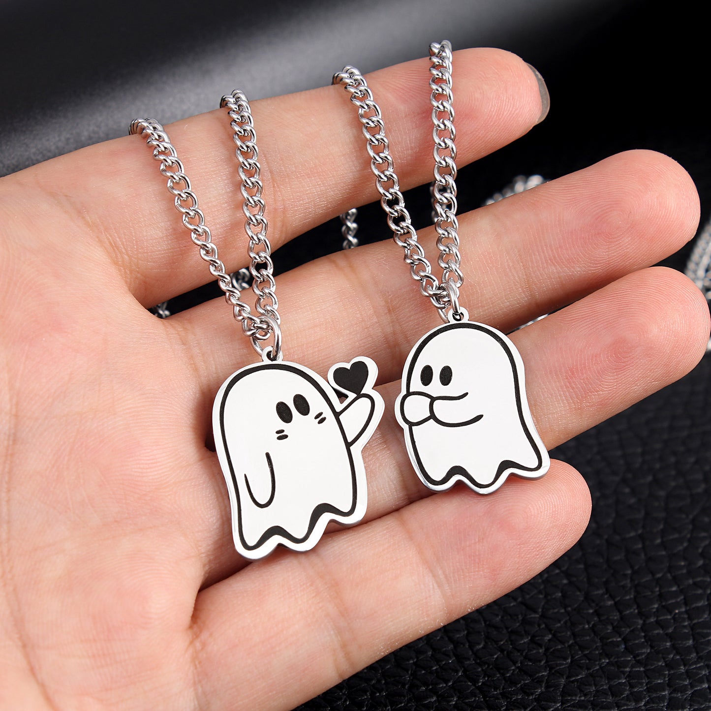 Halloween Ghost Couple Necklace Cute Love Pendant Jewelry for Men Women Accessory