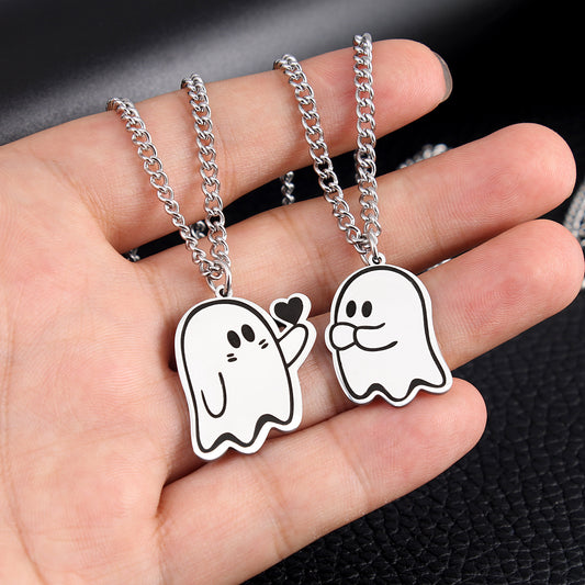 Halloween Ghost Couple Necklace Cute Love Pendant Jewelry for Men Women Accessory
