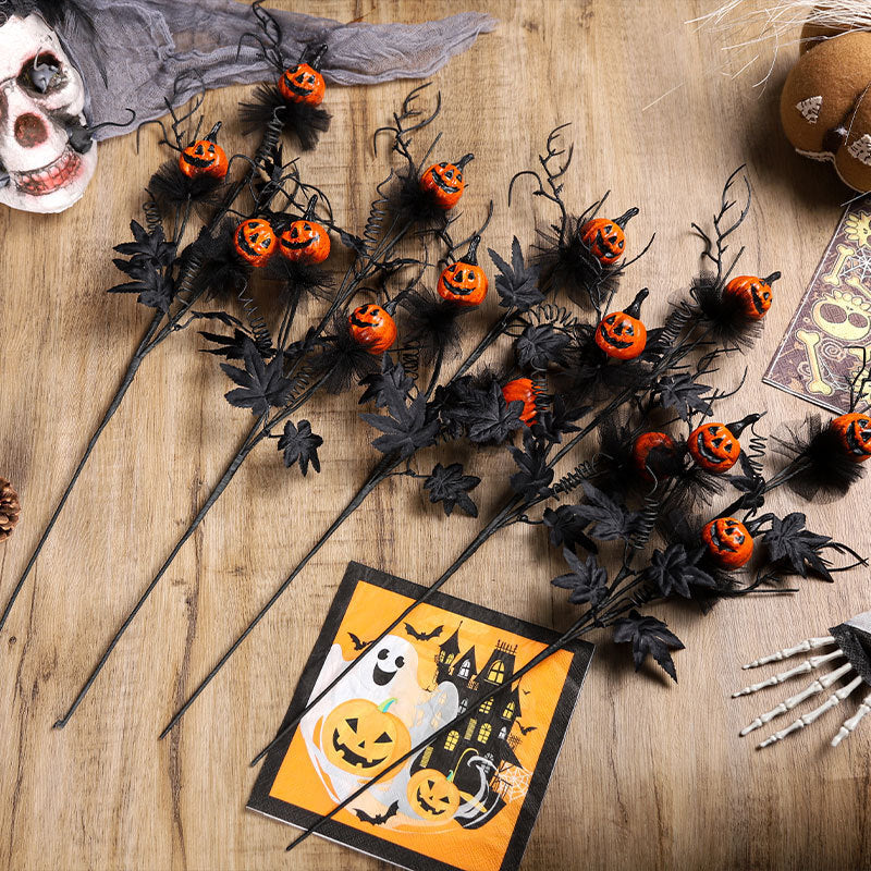 Halloween Pumpkin Twig Bouquet Black Plastic Spooky Indoor Party Decoration