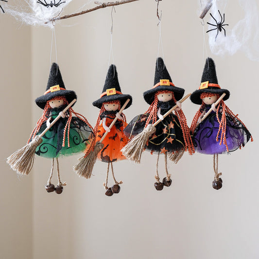 Halloween Mesh Broom Girl Angel Pendant Christmas Tree Hanging Decoration