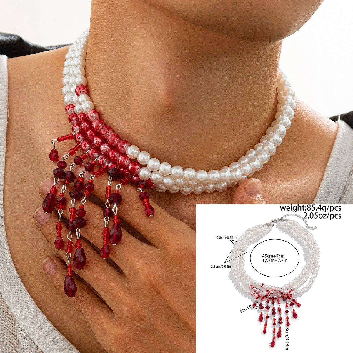 Halloween Blood Drop Tassel Necklace Pearl Crystal Choker Gothic Jewelry Costume