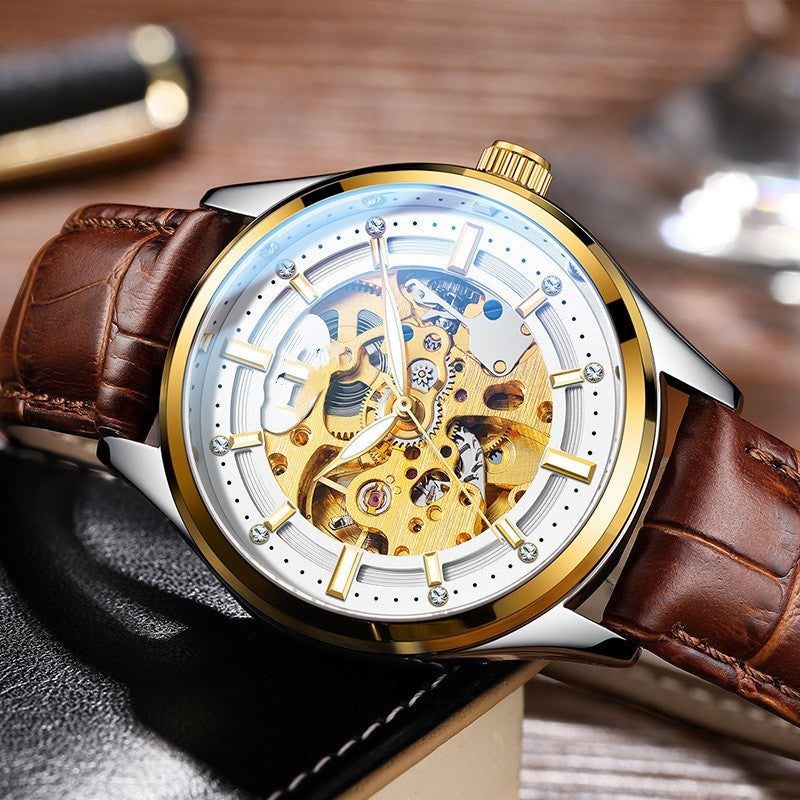 Men’s Mechanical Watch 41mm – Gold Shell Elegant Leather Strap