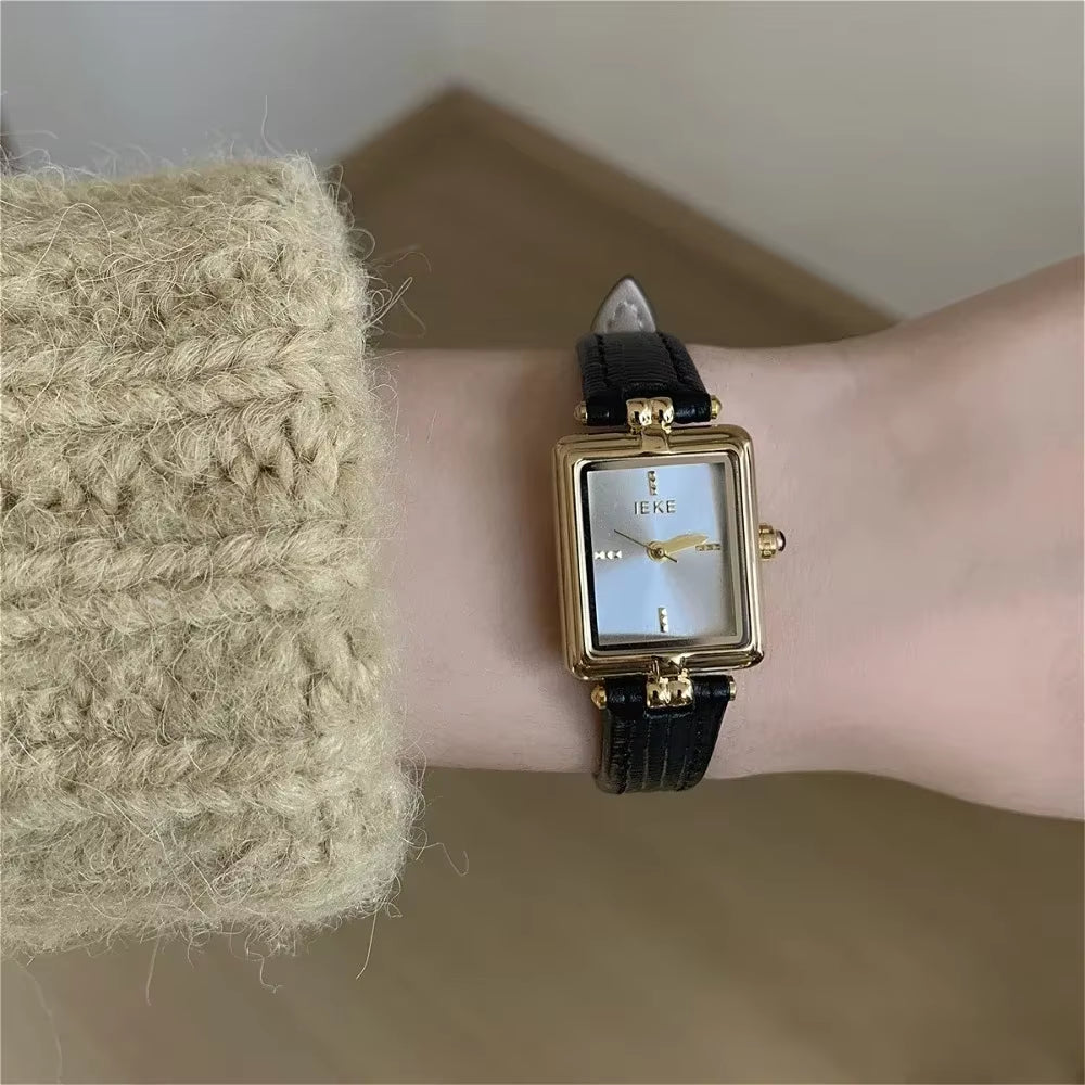 Temperament Square Watch Women'S Genuine Leather High End Watches Light Luxury Korean Ins Niche Design Quartz Women'S Watch
