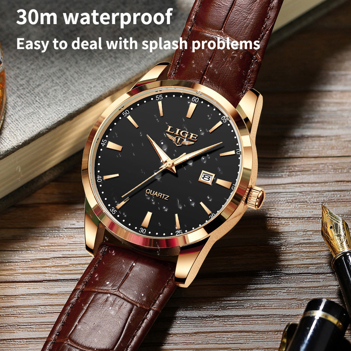 Men’s Waterproof Quartz Calendar Watch – Leather Strap & Multiple Color Options