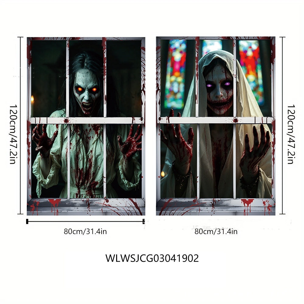 Halloween Witch Window Cover 80x120cm Polyester Spooky Party Decoration