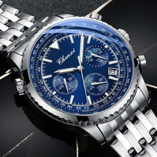 Men’s Sport Mineral Glass Steel Belt Watch – Silver Case / Color Varieties