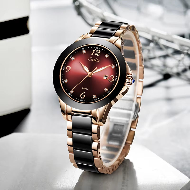 Women's Luxury Ceramic Bracelet Watch - Waterproof Analog Timepiece with Date Function