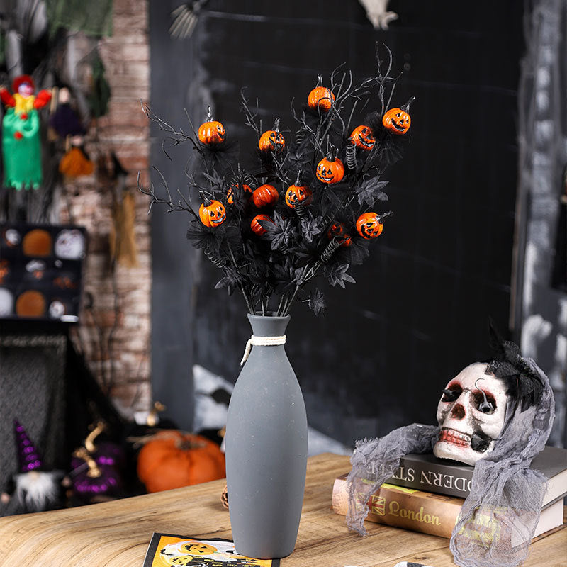 Halloween Pumpkin Twig Bouquet Black Plastic Spooky Indoor Party Decoration
