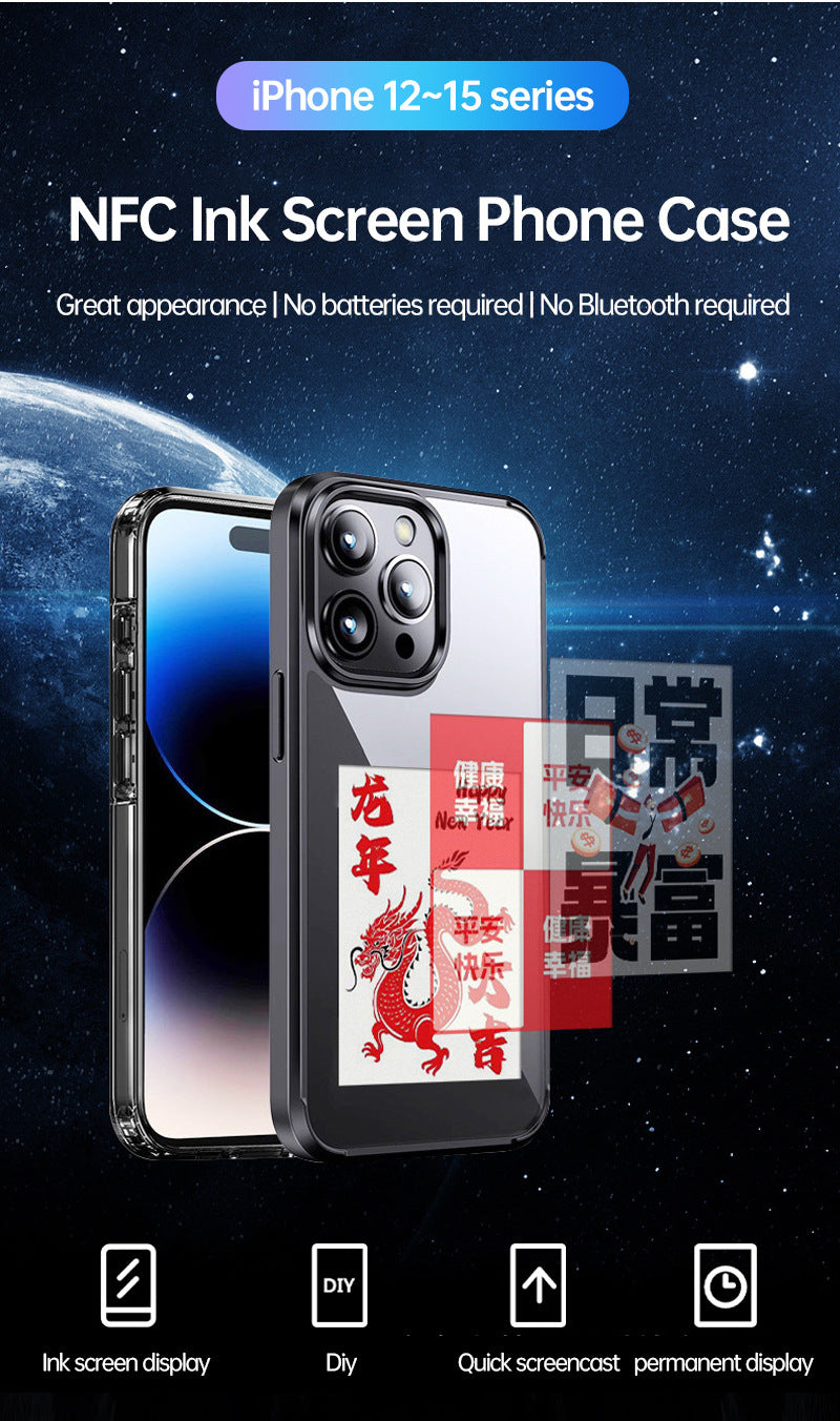 E-Ink Display TPU Phone Case Smart Screen Cover for iPhone 13–15 Pro Max