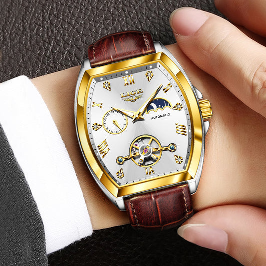 Men’s Luxury LIGE Tourbillon Mechanical Watch Waterproof Luminous Business Gold