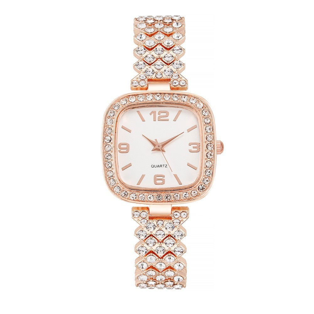 Women's Diamond Watch And Bracelet Two Piece Set Casual