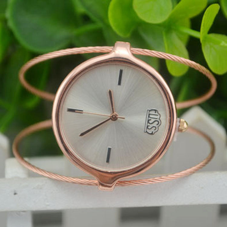 Retro Girls Watch Round Steel Wire Bangle Fashion Timepiece