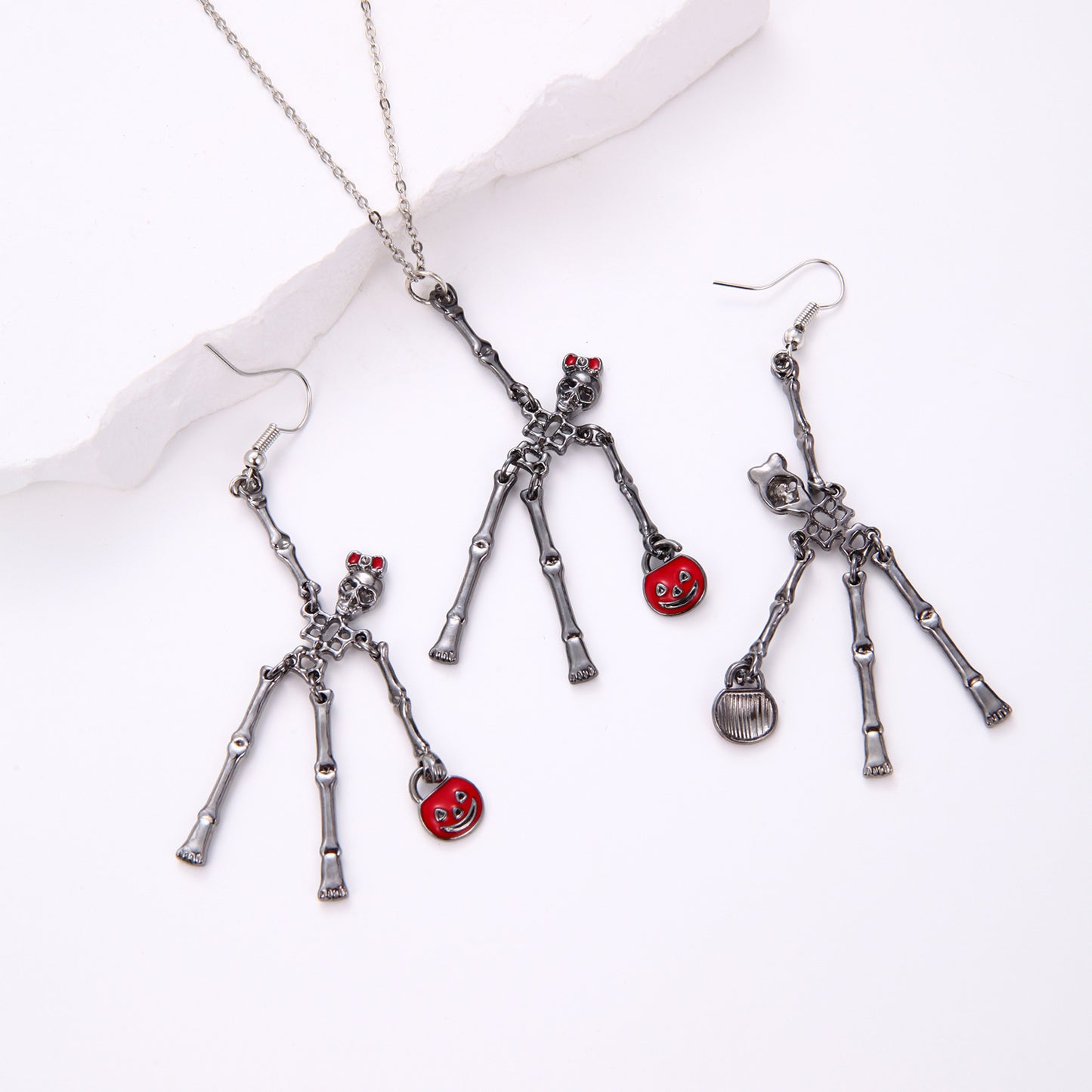 3PCS Halloween Skeleton Jewelry Set Earrings and Necklace Retro Creative Accessory