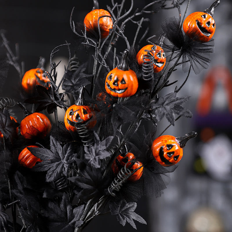 Halloween Pumpkin Twig Bouquet Black Plastic Spooky Indoor Party Decoration