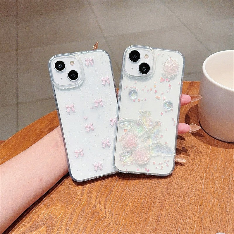 iPhone 11–16 Pro Max Phone Case Japanese Korean Love Rose Pattern Protective