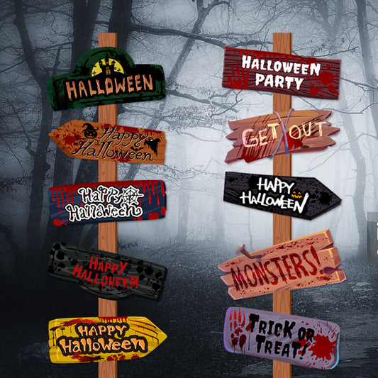 10pcs Halloween Paper Signs Spooky Party Wall Decoration Props