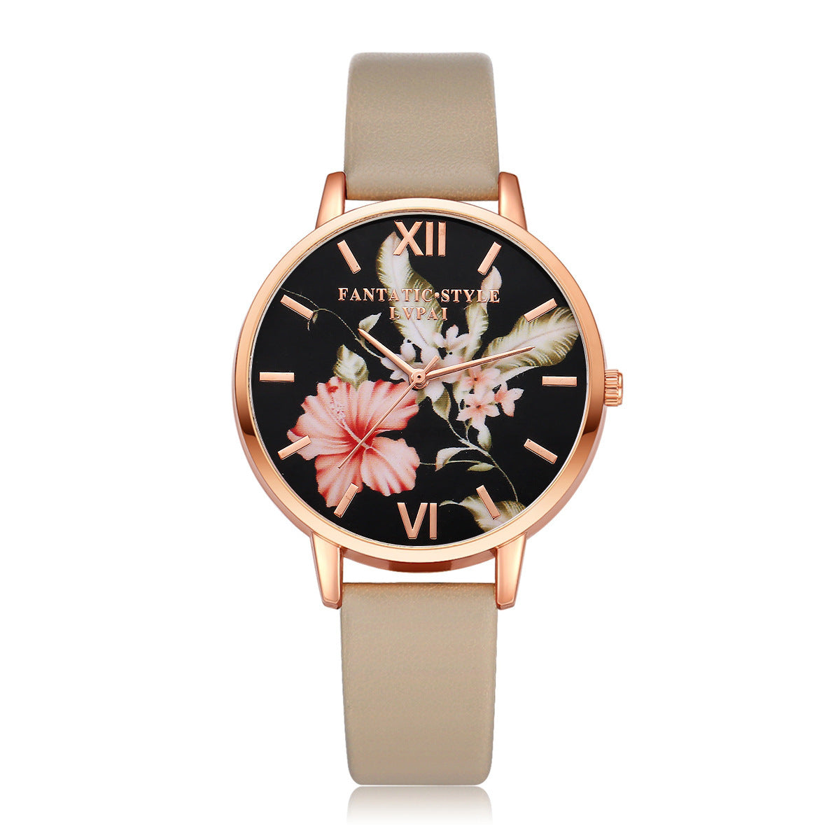 Rose Gold Women Leather Strap Watch Flower Dial Dress Gift