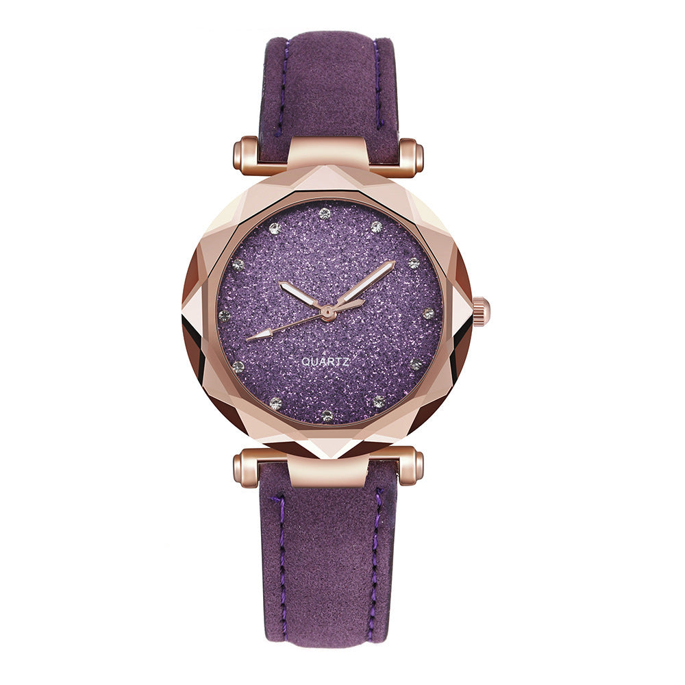 Casual Women Starry Sky Leather Rhinestone Wrist Watch