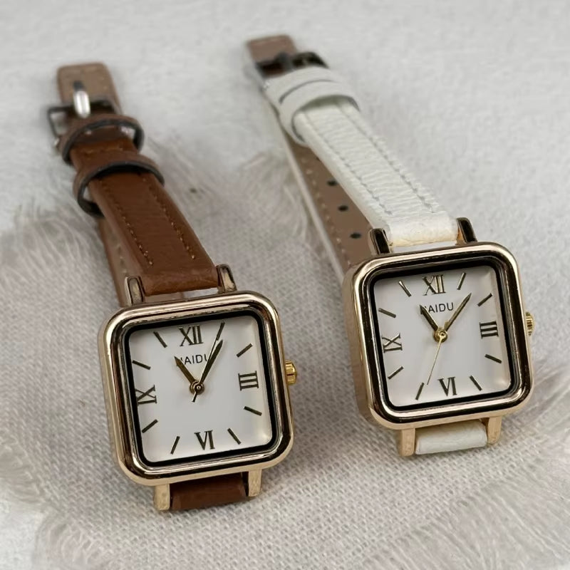 Vintage Small Square Watch Famous Brand Women Quartz Watch Luxury Gifts Ladies Clock Red Leather Strap Wristwatches Dropshipping