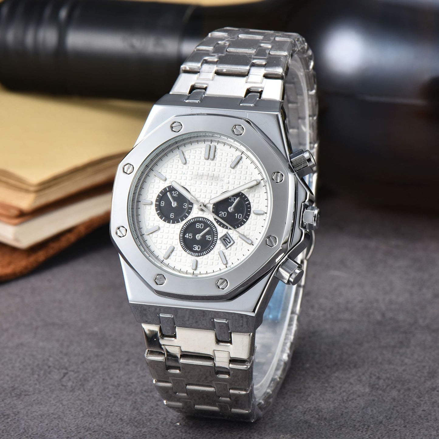 Men’s Stainless Steel Quartz Watch Analog Calendar Dress Casual Styles
