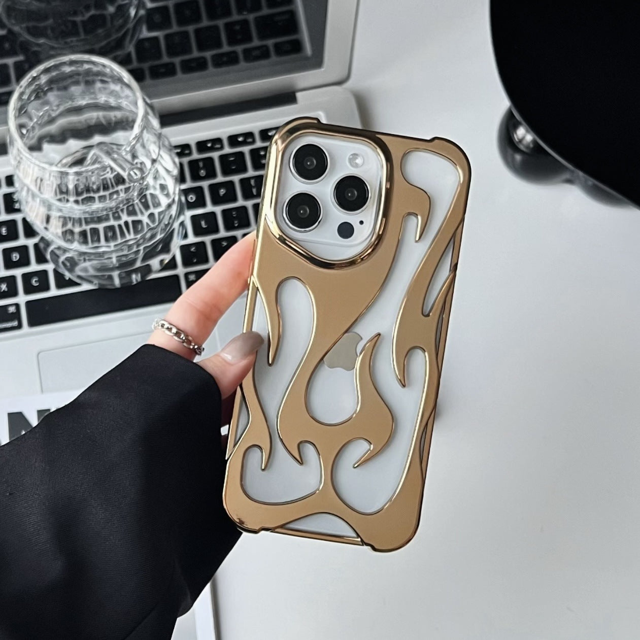 Electroplating Hollow Flame Pattern Phone Case Soft Shell